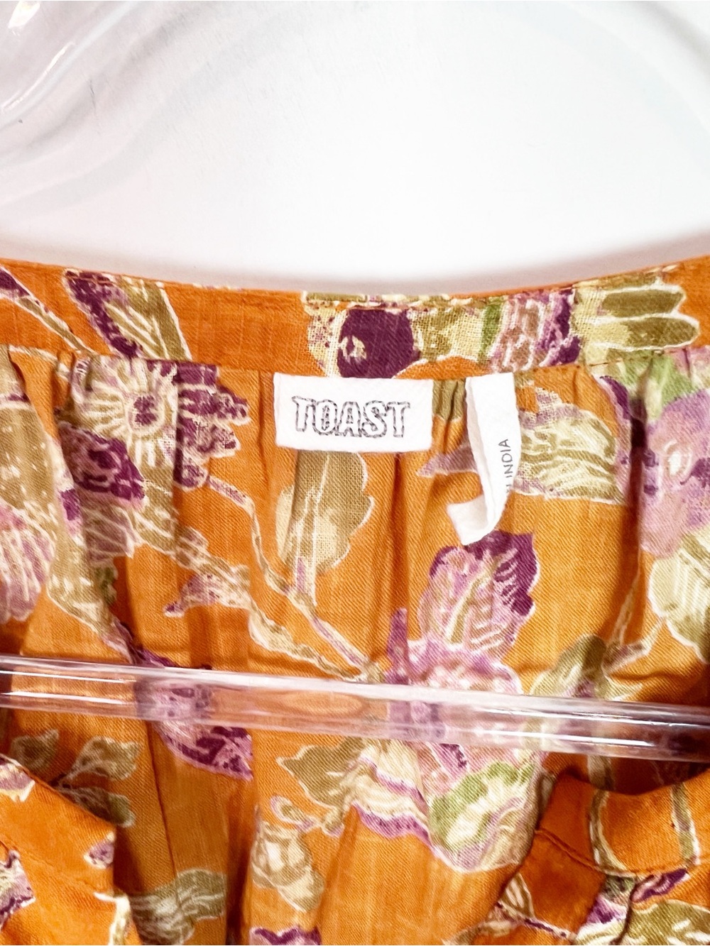 TOAST ORANGE 3/4 SLEEVE FLORAL 
BOHO PEASANT BLOUSE WOMENS SMALL - Picture 2 of 4